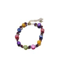 bracelet en laiton de perle d'eau douce cultivée, Multi-pierres précieuses, avec perle d'eau douce cultivée & laiton, Plaqué or 18K, bijoux de mode & pour femme Environ 8.7 pouce, Vendu par PC