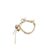 bracelet en laiton de perle d'eau douce cultivée, avec laiton, Plaqué or 18K, bijoux de mode & pour femme Environ 7.5 pouce, Vendu par PC