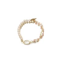 bracelet en laiton de perle d'eau douce cultivée, avec améthyste & laiton, Plaqué or 18K, bijoux de mode & pour femme Environ 7.5 pouce, Vendu par PC