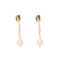 Freshwater Pearl Brass Earring, with Shell Pearl & Brass, 18K gold plated, fashion jewelry & for woman, 60mm 