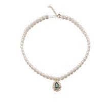 Collier de chaîne en laiton de perles d'eau douce, perle d'eau douce cultivée, avec laiton, Plaqué or 18K, bijoux de mode & pavé de micro zircon & pour femme Environ 17.7 pouce, Vendu par PC