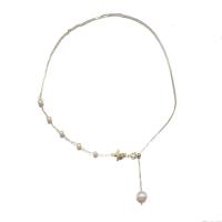 Freshwater Pearl Brass Necklace, with Brass, Butterfly, 18K gold plated, fashion jewelry & for woman Approx 21.3 Inch 