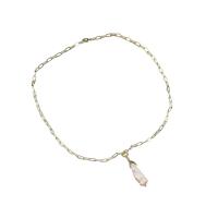 Collier de chaîne en laiton de perles d'eau douce, perle d'eau douce cultivée, avec laiton, Plaqué or 18K, bijoux de mode & pour femme Environ 17.7 pouce, Vendu par PC