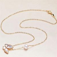 Freshwater Pearl Brass Necklace, with Brass, 14K gold plated, Natural & fashion jewelry & for woman, two different colored 