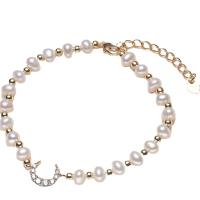 bracelet en laiton de perle d'eau douce cultivée, avec laiton, avec 4cm chaînes de rallonge, Plaqué d'or 14K, Naturel & bijoux de mode & pour femme, deux couleurs différentes, 4-5mm cm, Vendu par brin