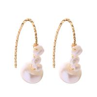 Freshwater Pearl Brass Earring, with Brass, 14K gold plated, Natural & fashion jewelry & for woman, two different colored 