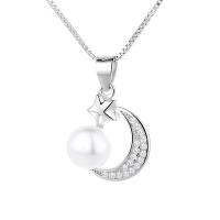 Colgante de Micro Pavé de Zirconía Cúbica, metal, con Perlas plásticas, Luna y estrella, chapado en platina real, Joyería & micro arcilla de zirconia cúbica & para mujer, Blanco, 13x17mm, Vendido por UD