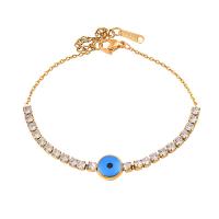 Evil Eye Bracelet Bijoux, acier inoxydable 316L, avec 1.97inch chaînes de rallonge, bijoux de mode & pavé de micro zircon & pour femme, doré, 10mm Environ 6.69 pouce, Vendu par PC