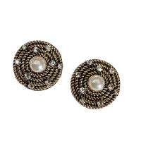 Boucle d'oreille en alliage de zinc en plastique perle, avec perle de plastique, bijoux de mode & pour femme & avec strass, 30mm, Vendu par paire