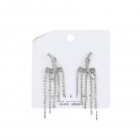 Fashion Fringe Earrings, Zinklegierung, 925 Sterling Silber Stecker, poliert, Modeschmuck & für Frau & mit Strass, Silberfarbe, 56x15mm, verkauft von Paar