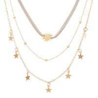 Collier de mode Multi couche, alliage de zinc, avec velours de coton, avec 2inch chaînes de rallonge, étoile, Placage de couleur d'or, trois couches & pour femme & avec strass Environ 13 pouce, Vendu par PC