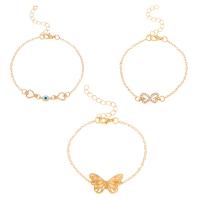 Fashion Zinc Alloy Bracelets, with 1.97inch extender chain, Butterfly, plated, three pieces & evil eye pattern & for woman & with rhinestone & hollow Approx 6.69 Inch 