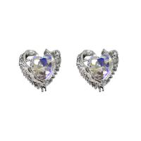 Zinc Alloy Rhinestone Stud Earring, Heart, silver color plated, Korean style & for woman & with rhinestone 