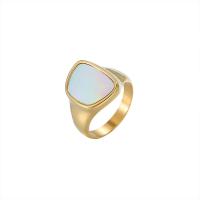 Anillo de dedo de acero Titanium de, Partículas de acero, con Nácar Blanca, Patrón Geométrico, chapado en oro de 14 K, diverso tamaño para la opción & para mujer, tamaño:7-9, Vendido por UD