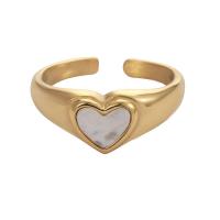 Anillo de dedo de acero Titanium de, Partículas de acero, con Nácar Blanca, Corazón, chapado en oro de 14 K, Joyería & para mujer, tamaño:6, Vendido por UD