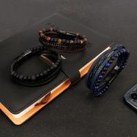 PU Leather Cord Bracelets, with Gemstone & Zinc Alloy, multilayer  & for man Approx 8.27 Inch 