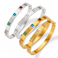 Brazalete del acero inoxidable, acero inoxidable 304, Recubrimiento iónico al vacío, micro arcilla de zirconia cúbica & para mujer, más colores para la opción, 58x5.5mm, Vendido por UD