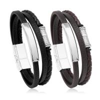 PU Leather Cord Bracelets, Zinc Alloy, with Magnet & PU Leather, plated, vintage & multilayer & for man Approx 8.5 Inch 