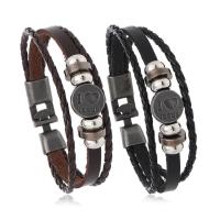 PU Leather Cord Bracelets, Cowhide, with PU Leather & Zinc Alloy, plated, fashion jewelry & multilayer & with letter pattern & for man Approx 8.3 Inch 