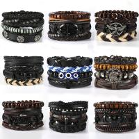 bracelet d'enveloppe, alliage de zinc, avec cuir PU & bois, Placage, Vintage & multicouche & styles différents pour le choix & pour homme Environ 6.7-7 pouce, Vendu par PC