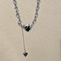 Collier de bijoux de titane, Acier titane, avec 1.97inch chaînes de rallonge, coeur, bijoux de mode & pavé de micro zircon & pour femme Environ 17.72 pouce, Vendu par brin