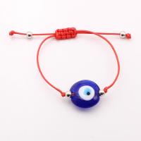 Evil Eye Lampwork Bracelets, Wax Cord, with Lampwork & Brass, silver color plated, Unisex & evil eye pattern & adjustable 22mm Approx 26 cm 