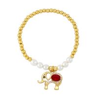 Cubic Zirconia Micro Pave Brass Bracelet, with Plastic Pearl, Elephant, Vacuum Ion Plating, micro pave cubic zirconia cm 