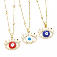 Collier Evil Eye bijoux, laiton, avec 5cm chaînes de rallonge, Mauvais œil, Placage ionique sous vide, bijoux de mode & pavé de micro zircon & émail, plus de couleurs à choisir cm, Vendu par PC