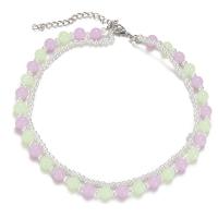 Collier de perles en plastique, perle de plastique, avec résine, Placage de couleur argentée, Double couche & bijoux de mode & pour femme, multicolore .5 cm, Vendu par brin