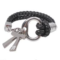 Pulsera de cuero , Cuero de vaca, con aleación de zinc, Joyería & unisexo, Negro, longitud:19 cm, Vendido por UD