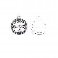 Zinc Alloy Clover Pendant, Flat Round, antique silver color plated, vintage & DIY & hollow Approx 