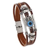 Evil Eye Jewelry Bracelet, PU Leather, with Copper Coated Plastic & Zinc Alloy, antique silver color plated, vintage & Unisex 12mm .5 cm 