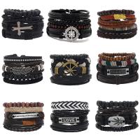 PU Leather Cord Bracelets, with Zinc Alloy, plated, vintage & 4 pieces & adjustable & for man Approx 18-23 cm 