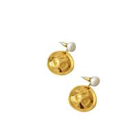 Freshwater Pearl Brass Earring, with Freshwater Pearl, gold color plated, for woman 