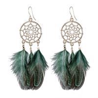 Mode boucle d'oreille plume, alliage de zinc, avec plume, forme de plume, Placage, bijoux de mode, plus de couleurs à choisir, 105mm, Vendu par paire