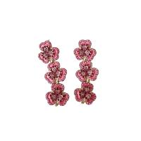 Zink Legierung Strass Tropfen Ohrring, Zinklegierung, Blume, plattiert, Modeschmuck & mit Strass, Rosa, 23x64mm, verkauft von Paar