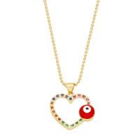 Collier Evil Eye bijoux, laiton, coeur, Placage, bijoux de mode & pavé de micro zircon & émail, plus de couleurs à choisir cm, Vendu par PC