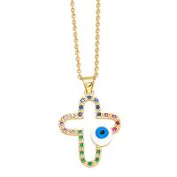 Collier Evil Eye bijoux, laiton, avec 5cm chaînes de rallonge, croix, Placage, bijoux de mode & pavé de micro zircon & émail, plus de couleurs à choisir cm, Vendu par PC