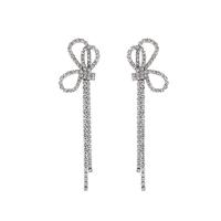 Fashion Fringe Earrings, Zinc Alloy, Bowknot, fashion jewelry & for woman & with rhinestone, silver color, 80mm 