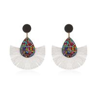 Fashion Tassel Earring, Cloth, with Zinc Alloy, plated, fashion jewelry & for woman & with rhinestone 