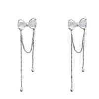 Fashion Fringe Earrings, Brass, Bowknot, silver color plated, fashion jewelry & micro pave cubic zirconia & for woman, silver color 