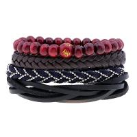 bracelet d'enveloppe, cuir de peau de vache, avec Velveteen & cuir PU & corde de cire & bois & alliage de zinc, Vintage & 4 pièces & pour homme Environ 6.7-7 pouce, Vendu par fixé