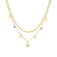 Collier de bijoux de titane, Acier titane, avec turquoise, avec 2inch chaînes de rallonge, Mauvais œil, Plaqué d'or, Double couche & styles différents pour le choix & pour femme & émail Environ 15.7 pouce, Vendu par PC