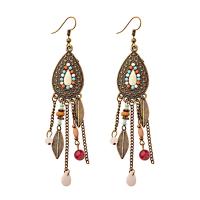 Fashion Fringe Earrings, Zinc Alloy, with Resin, gold color plated, fashion jewelry & Bohemian style & for woman & enamel nickel, lead & cadmium free, 105mm 