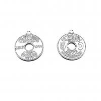 Zinc Alloy Tag Charm, Flat Round, antique silver color plated, vintage & DIY & hollow Approx 