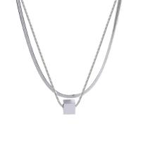 Collier de mode Multi couche, laiton, avec 1.97inch chaînes de rallonge, Double couche & bijoux de mode & pour femme, argent Environ 17.32 pouce, Environ 14.96 pouce, Vendu par brin