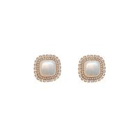 Boucle d'oreille en alliage de zinc en plastique perle, avec perle de plastique, fade et jamais plaqué de haute qualité, bijoux de mode & pour femme & avec strass, doré Vendu par paire