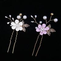 Hair Stick, Zinc Alloy, with Plastic Pearl, fashion jewelry & for woman & with rhinestone 