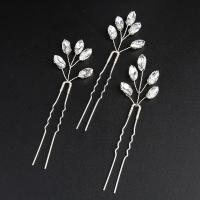 Hair Stick, Zinc Alloy, handmade, three pieces & for woman & with rhinestone, silver color 