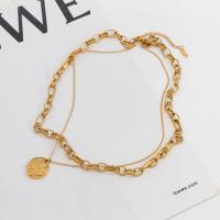 Collier de mode Multi couche, Acier inoxydable 304, Placage, Double couche & bijoux de mode, doré cm, Vendu par PC